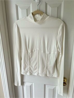 COMMENSE Women's Cream Long-Sleeve Mock Neck Top